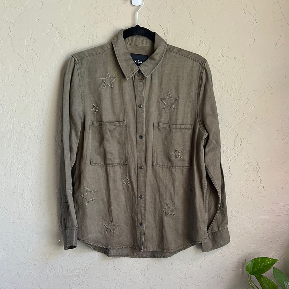 Rails Olive Green‎ Star Embroidered Womens size small longsleeve button front